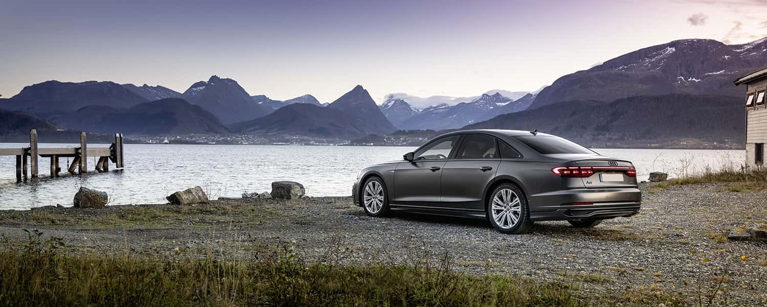 Silver Audi A8 ready for post-repair verification