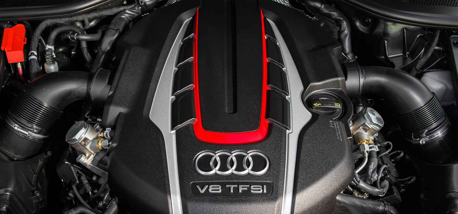 Audi engine mounting area checked during repair