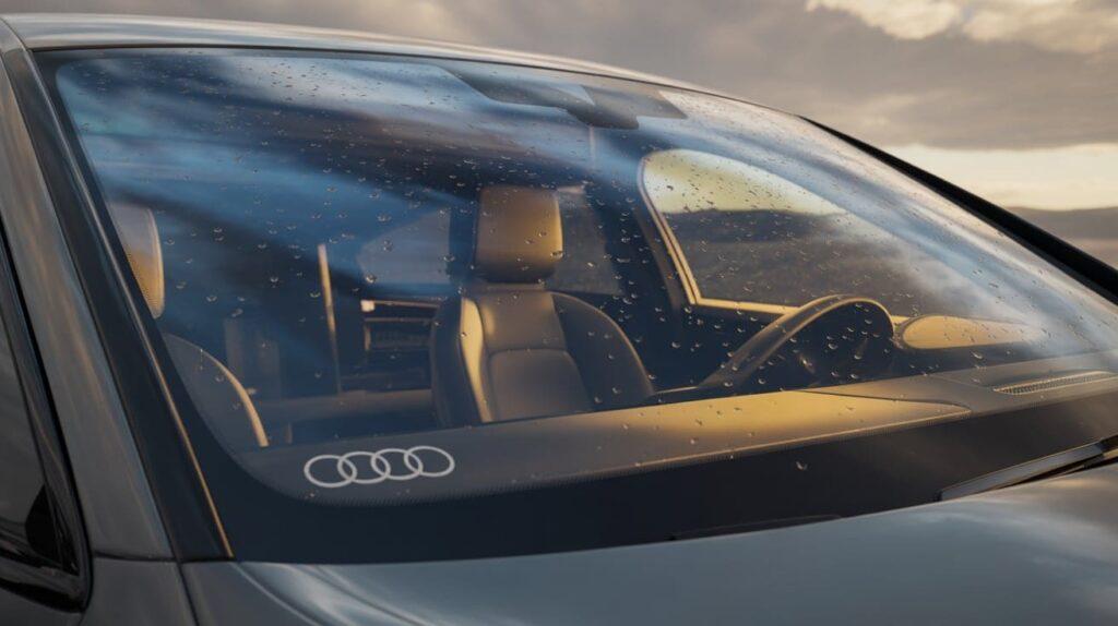 Cracked Audi windshield being inspected in Dubai