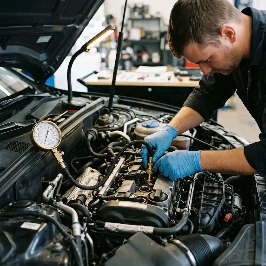 Audi 2.0 TFSI cylinder compression testing before engine repair