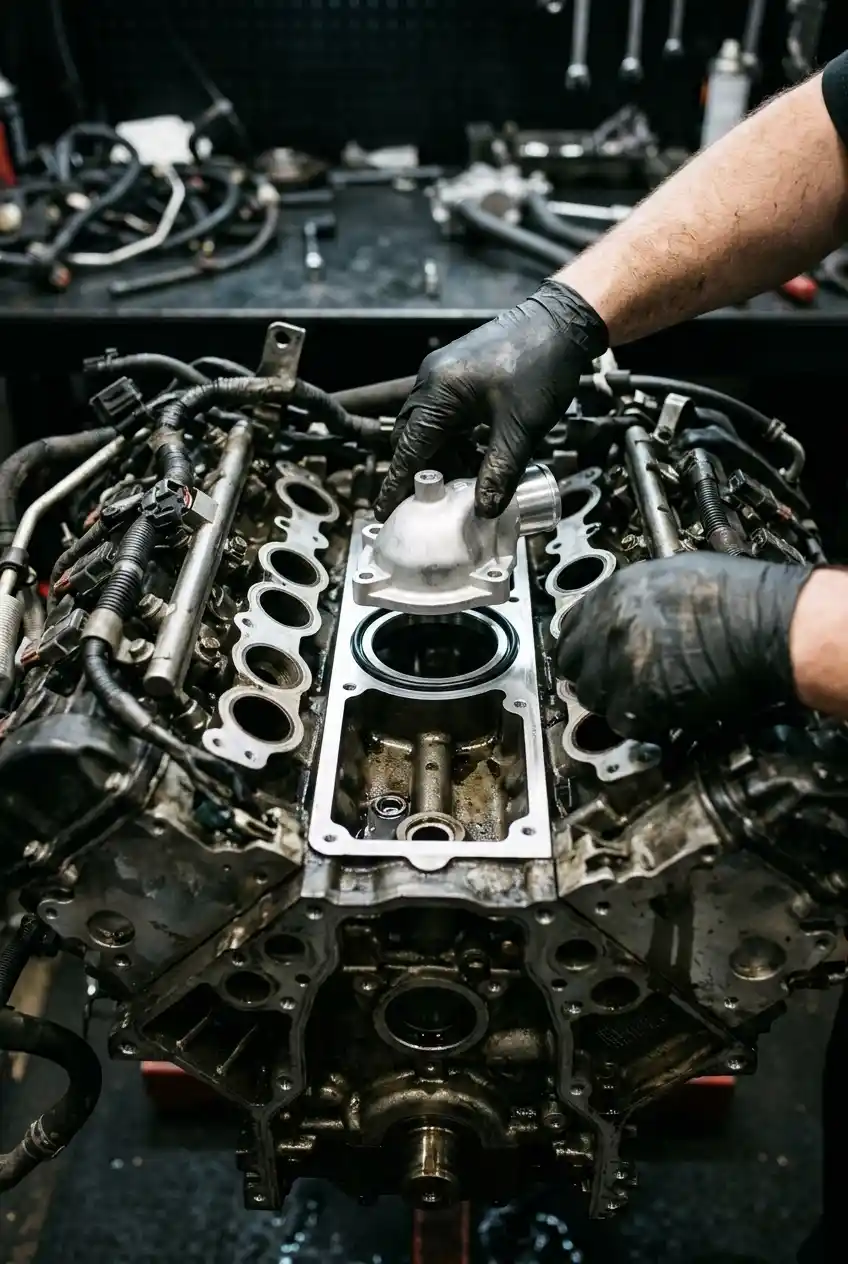Audi engine water pump and thermostat housing service verification