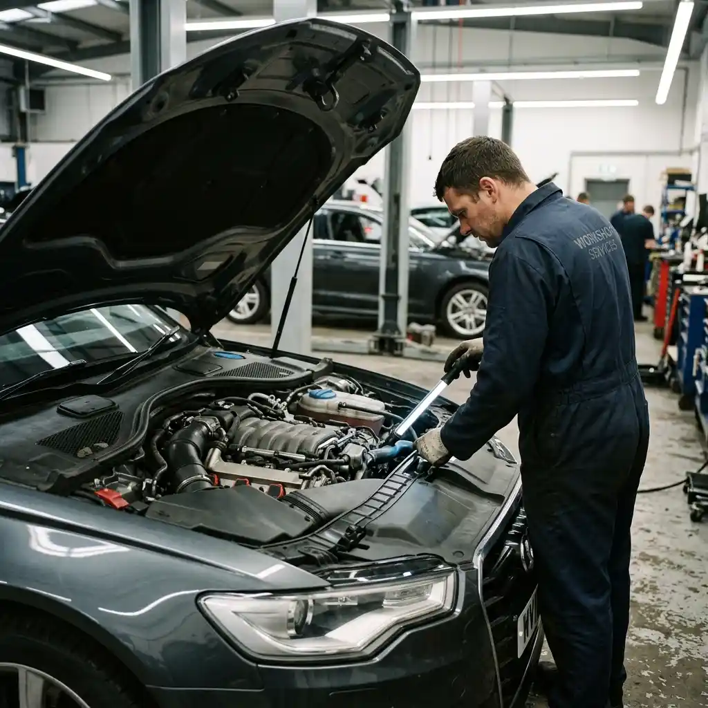 Audi engine cooling leak inspection before repair