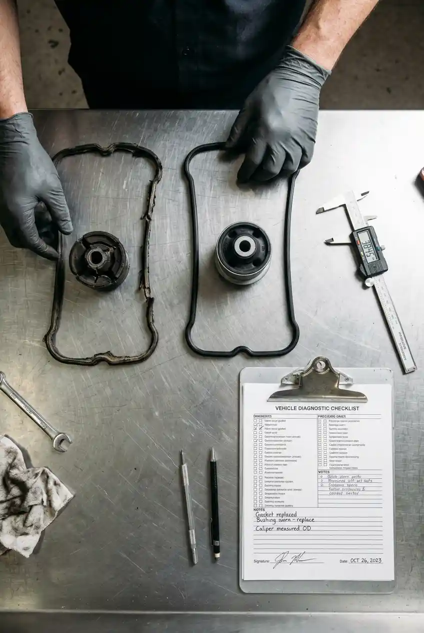 Audi replacement components arranged for parts comparison