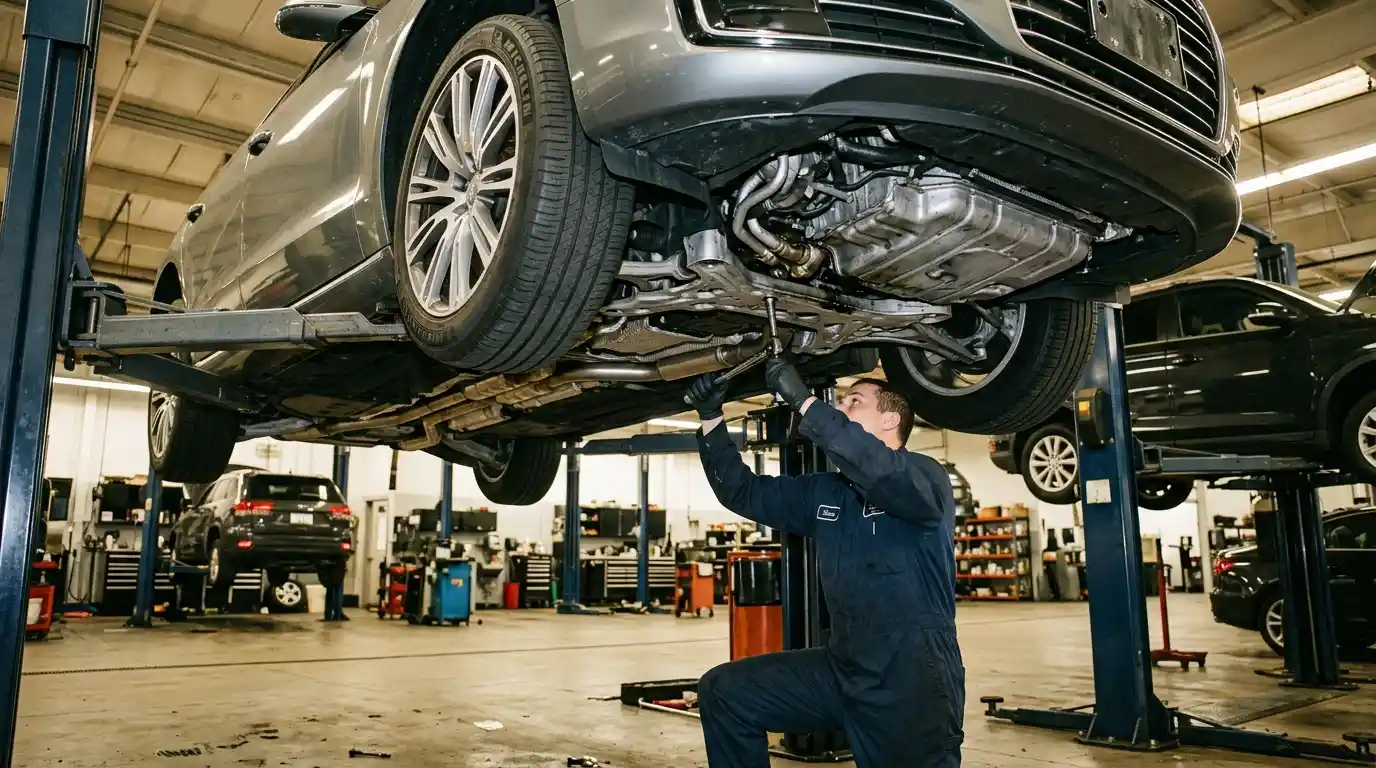Audi undercarriage oil-return and leakage inspection after engine repair