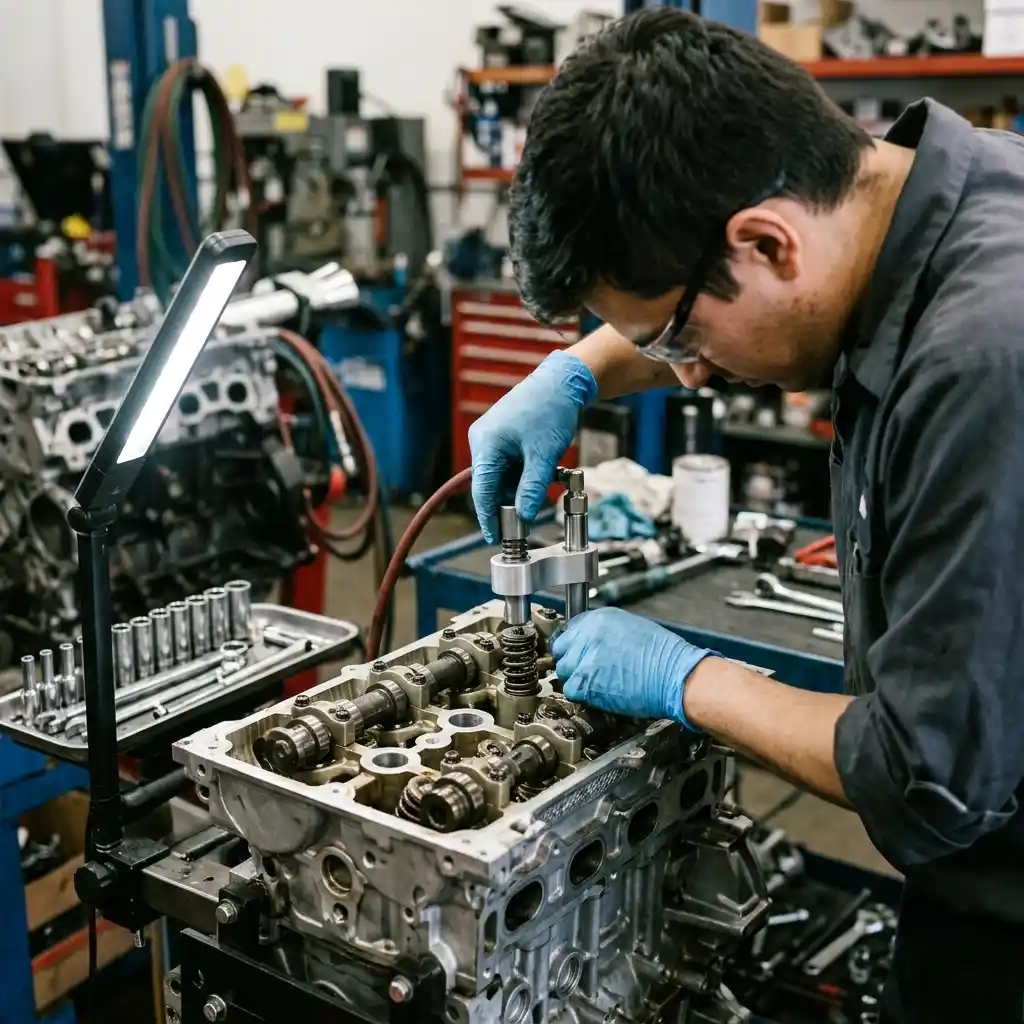 Audi valve spring compression and valve stem seal access inspection
