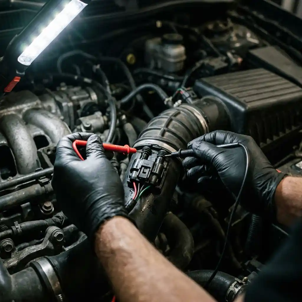 Audi sensor wiring harness checked with a multimeter before repair approval