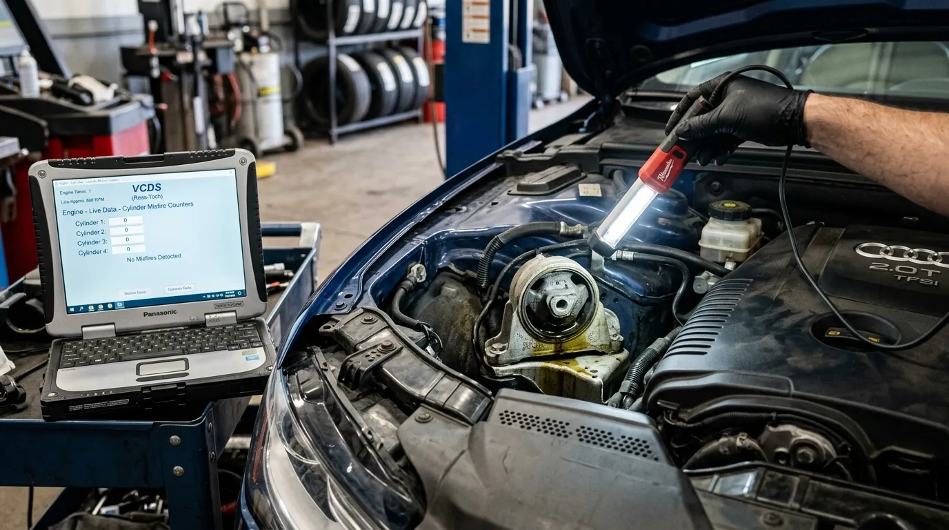 Audi engine mount inspection for vibration at idle