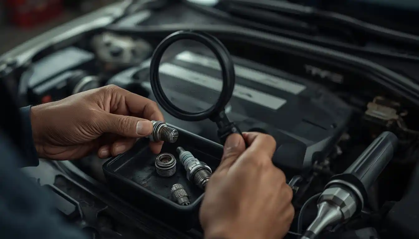 Audi A5 ignition components being inspected during fault diagnosis