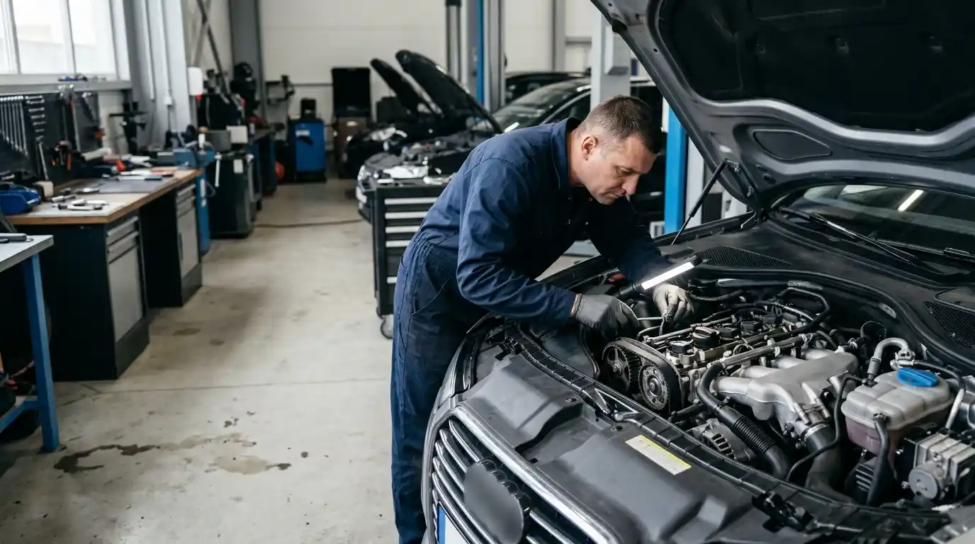 Audi engine timing components protected and held in position during installation
