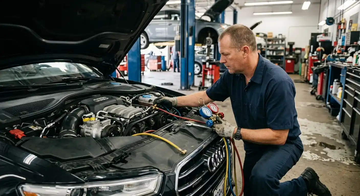 Audi AC and workshop system inspection showing model-specific diagnostic context