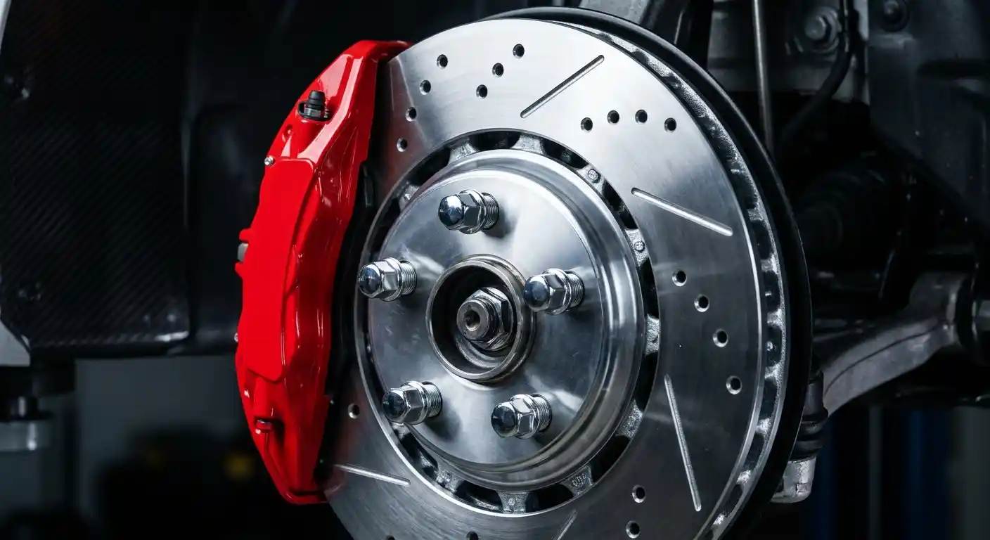 Audi brake disc close-up during A6 allroad brake inspection