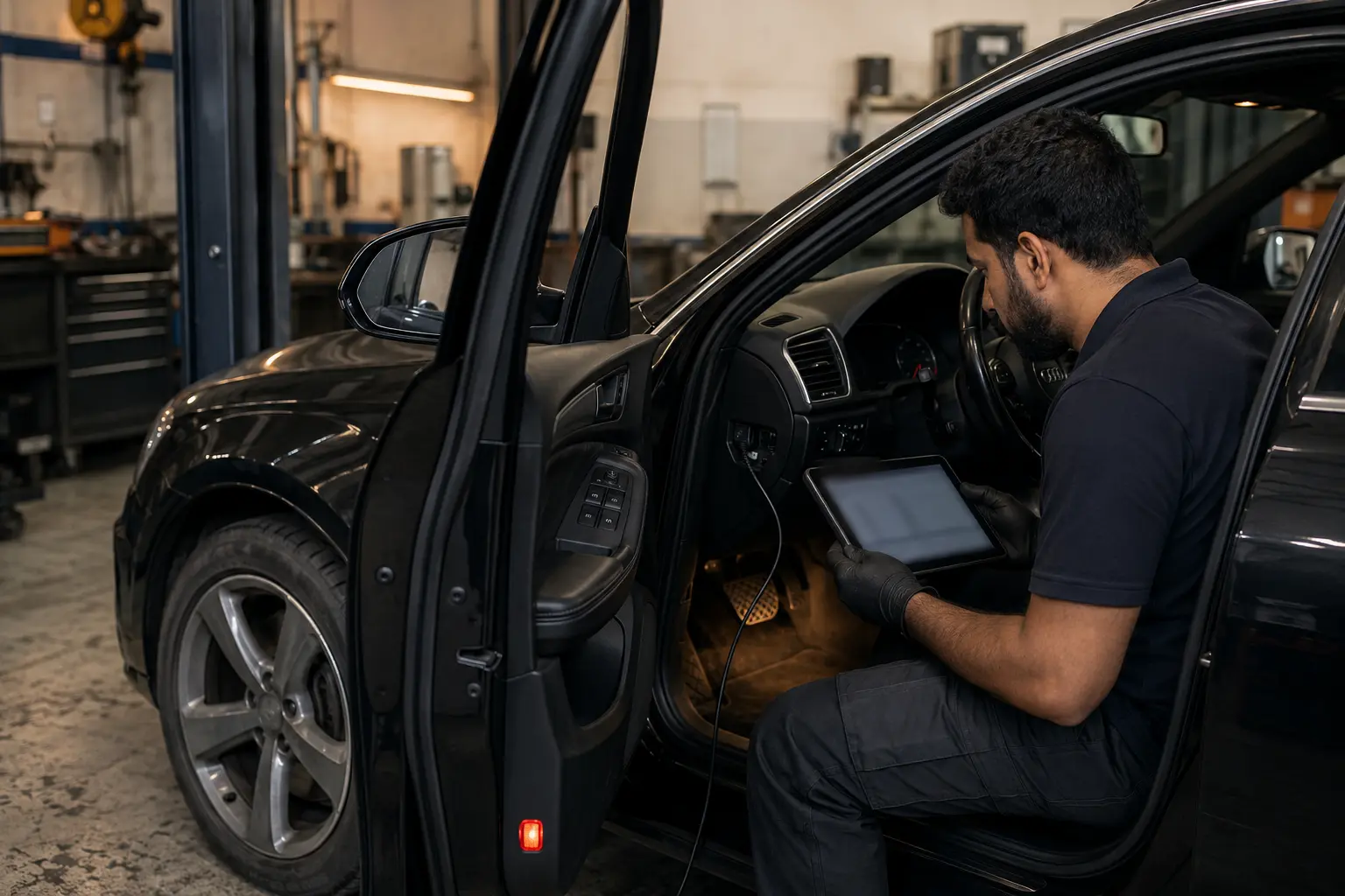 Audi diagnostic scan and live-data check in a Dubai workshop