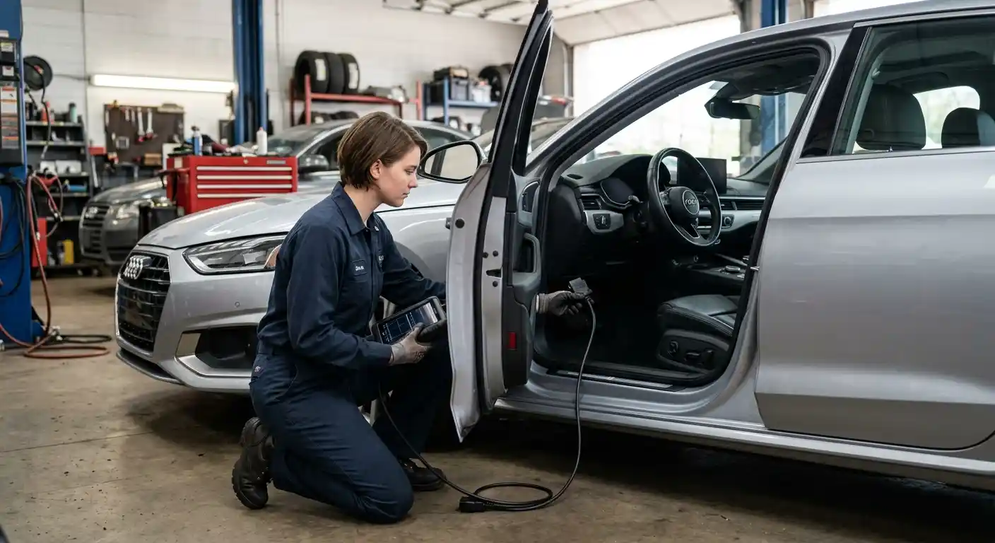 Audi diagnostic scanner used during an A4 allroad pre-purchase inspection