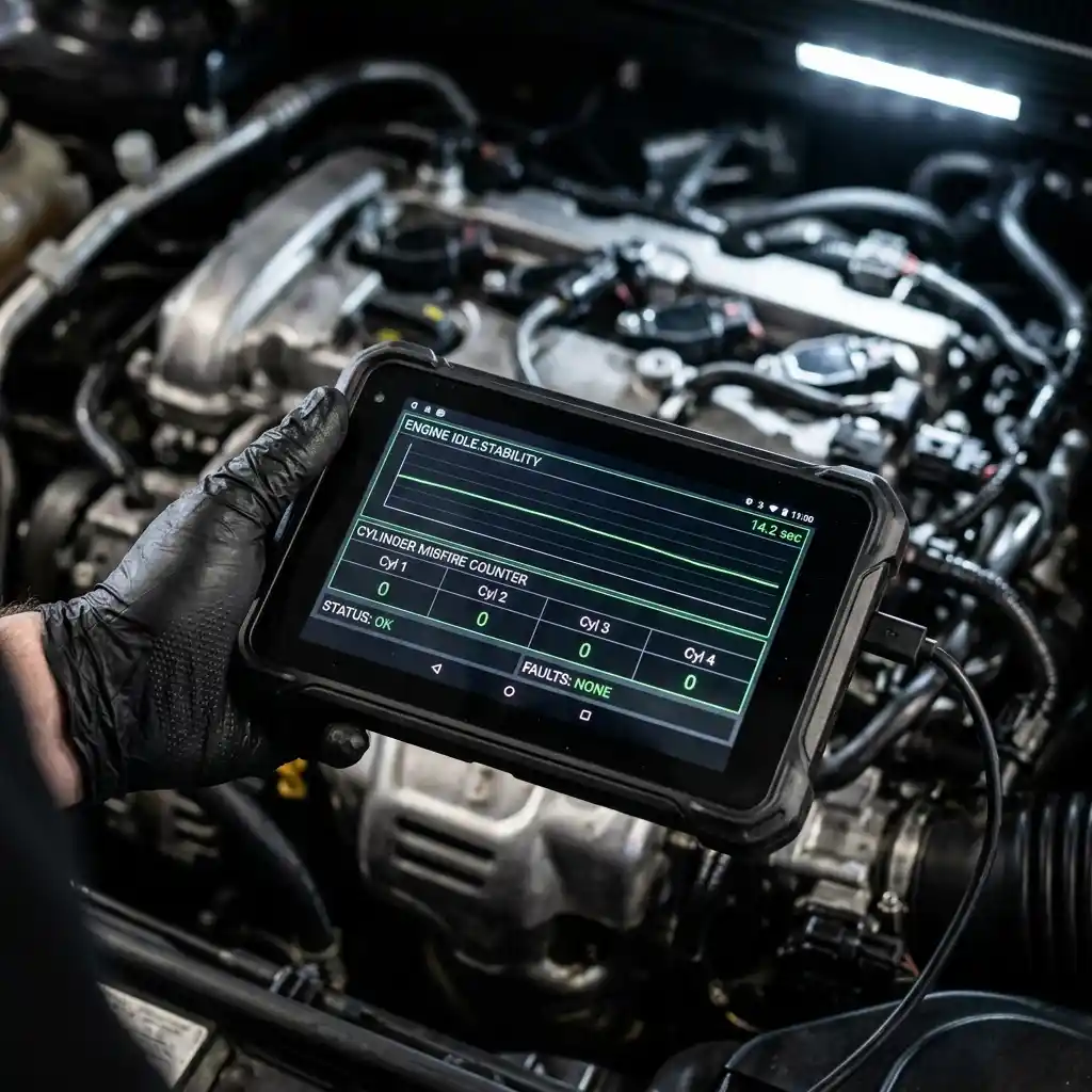 Audi engine repair diagnosis using live misfire data