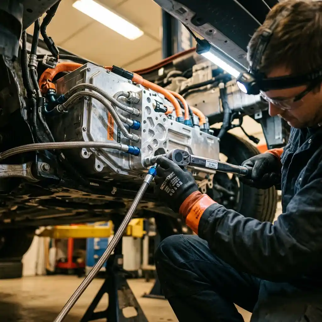 Audi e-tron battery cooling manifold service during thermal-system diagnosis