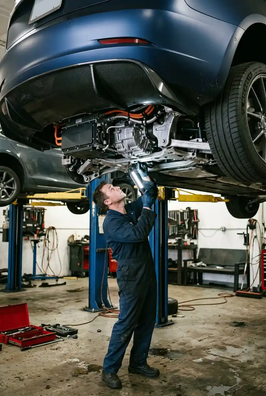 Audi e-tron rear axle inverter and transmission inspection used to reproduce the complaint