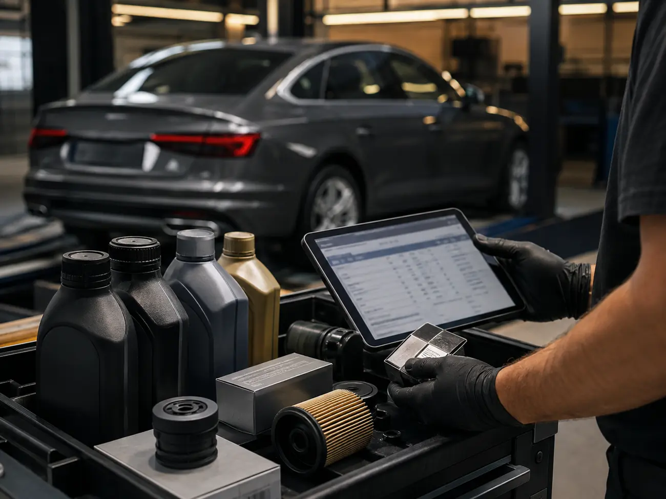 Illustrative Audi fluid and parts specification check before maintenance