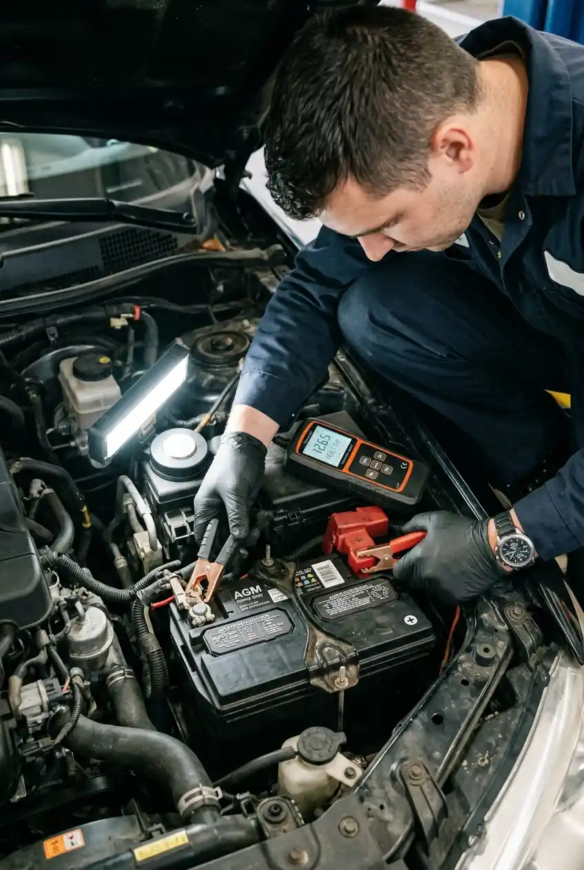 Audi battery load test during a multi-point inspection
