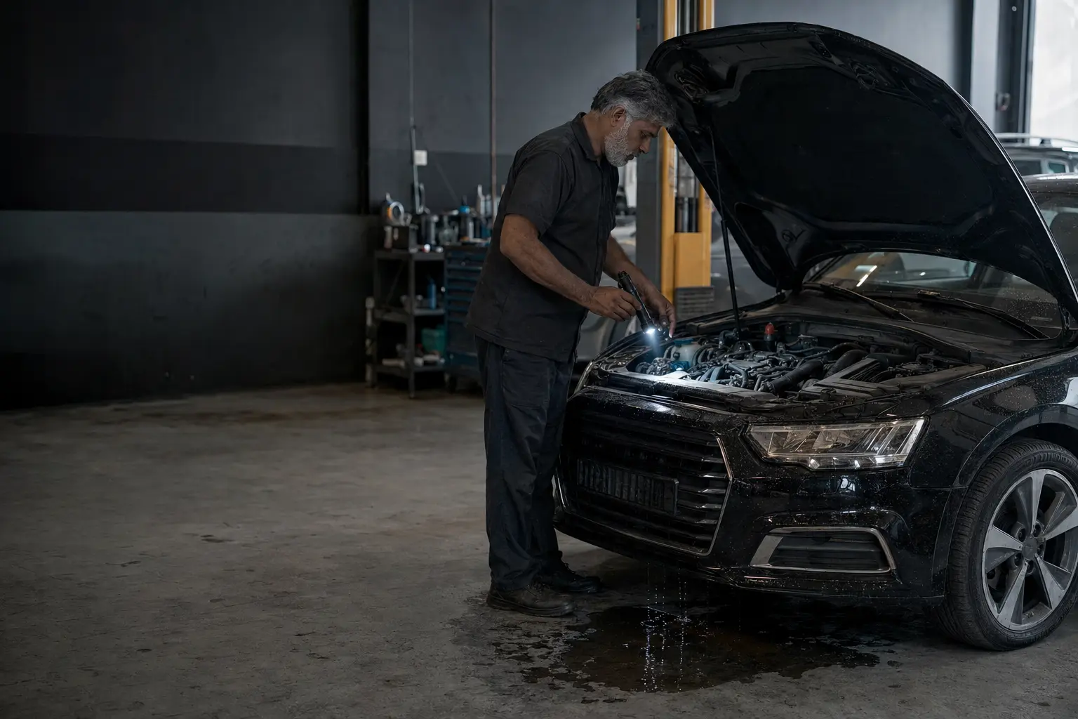 Audi coolant leak inspection for an urgent Audi problem in Dubai