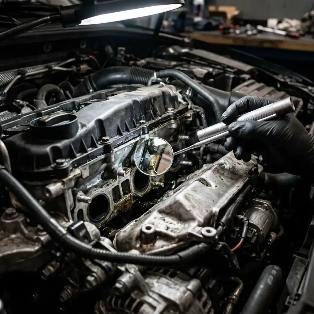 Audi Q3 engine and cooling system inspected for a cold fluid leak