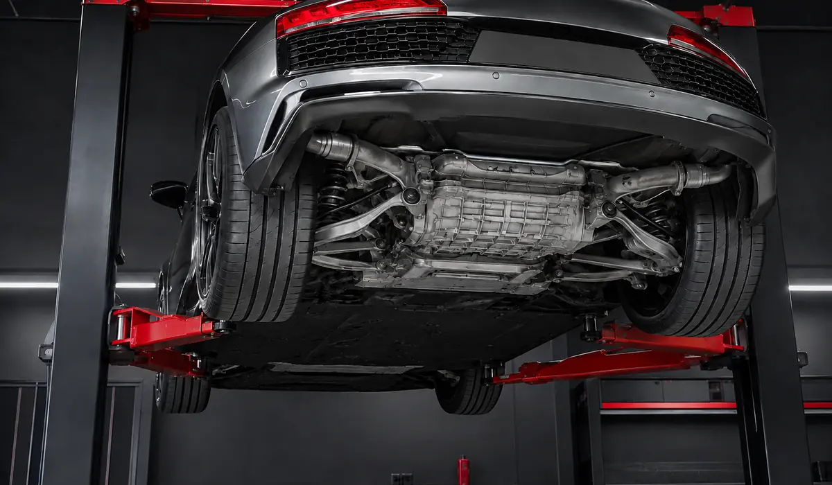 Audi R8 transaxle gearbox inspection in the workshop