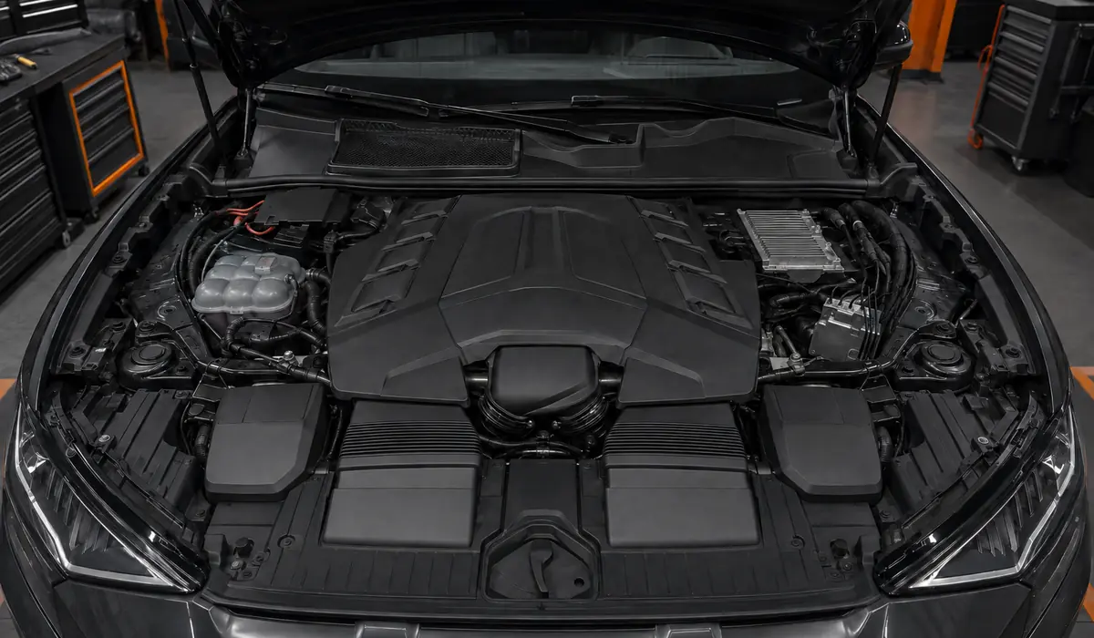 Audi RS Q8 interacting systems engine bay inspection