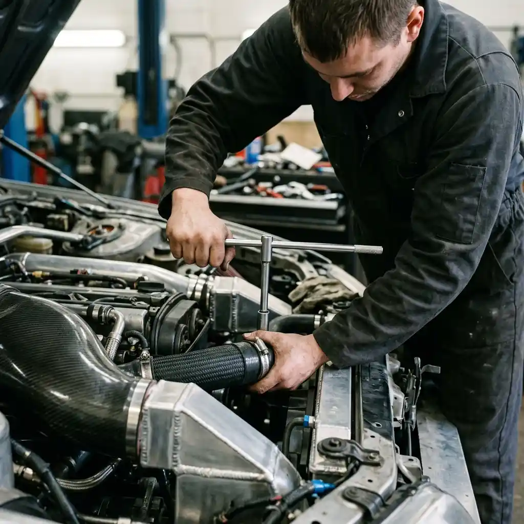 Audi RS turbo charge pipe and boost leak inspection