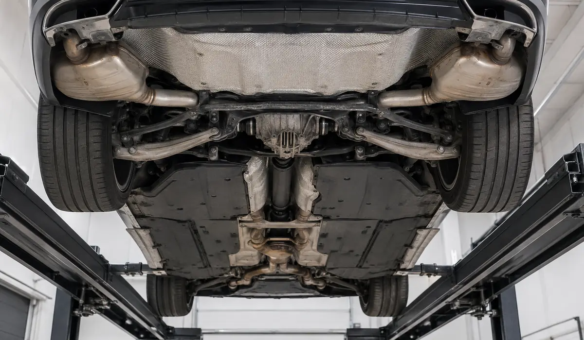 Audi S8 drivetrain and underbody inspection for repair scope