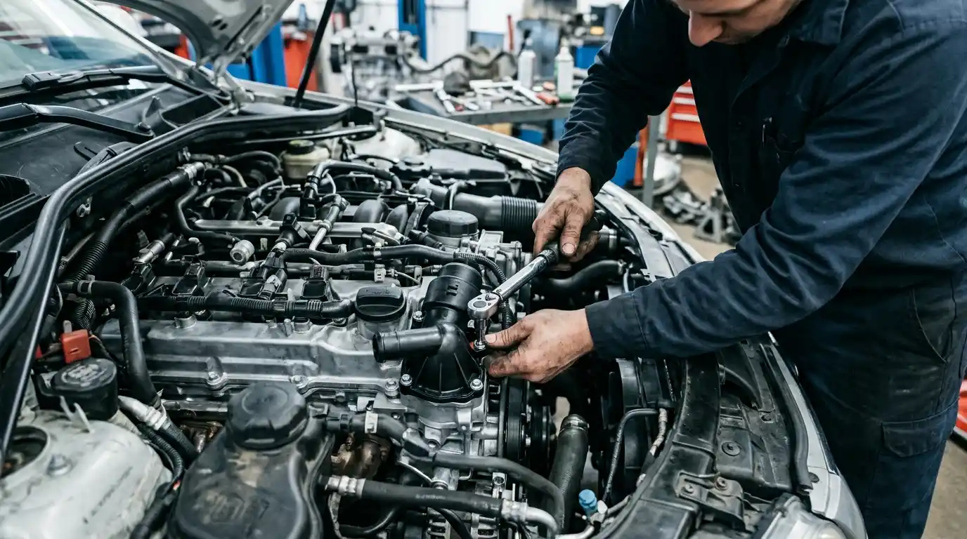 Audi water pump and thermostat housing seal replacement inspection