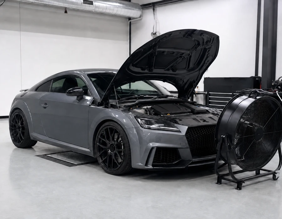 Audi TT RS controlled warm-up preparation and temperature-history inspection