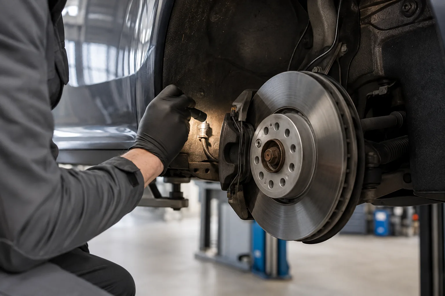 Illustrative wheel-area inspection for an Audi brake or ABS warning
