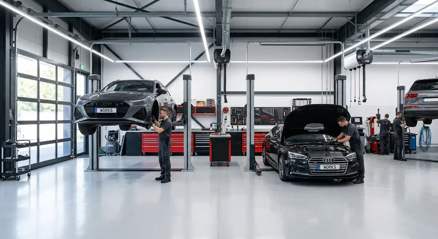 Audi workshop interior for A4 allroad maintenance and service