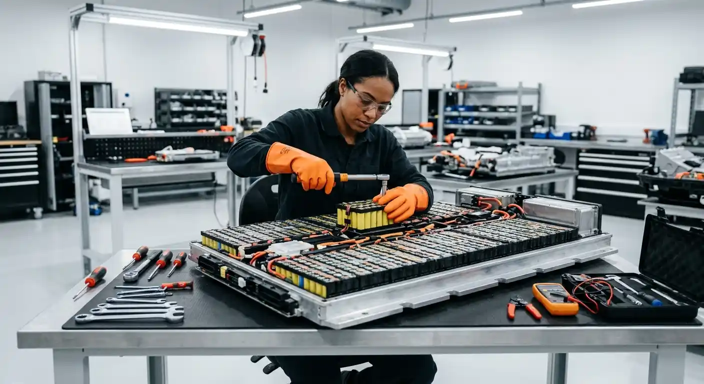 Audi A6 e-tron high-voltage battery service in the workshop