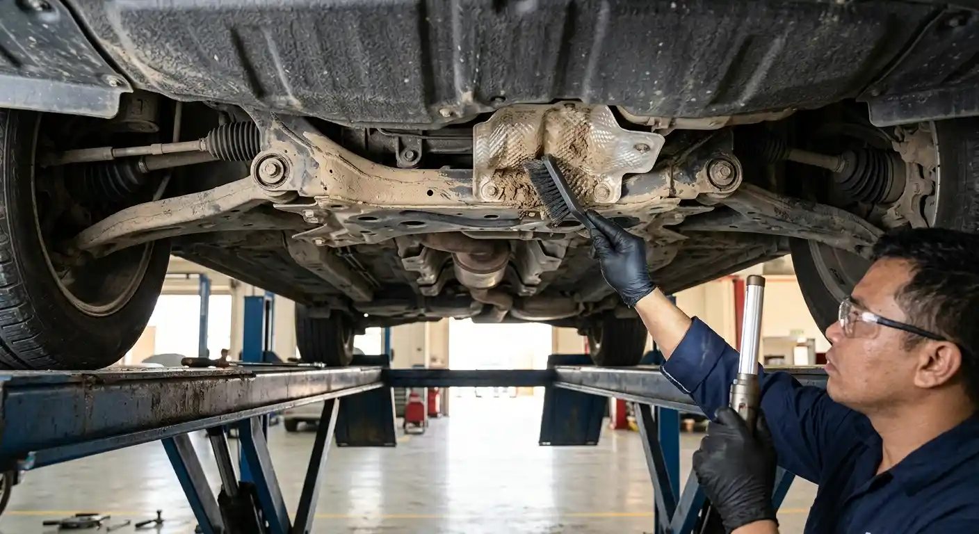 Audi Q2 underbody, mud and protective shield inspection