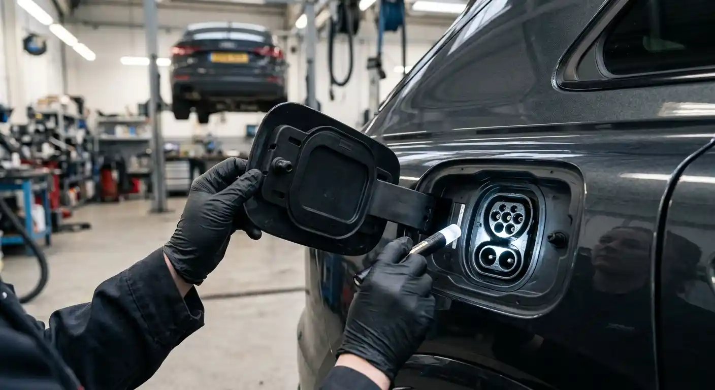Audi Q4 e-tron charging port inspection before charging-system diagnosis