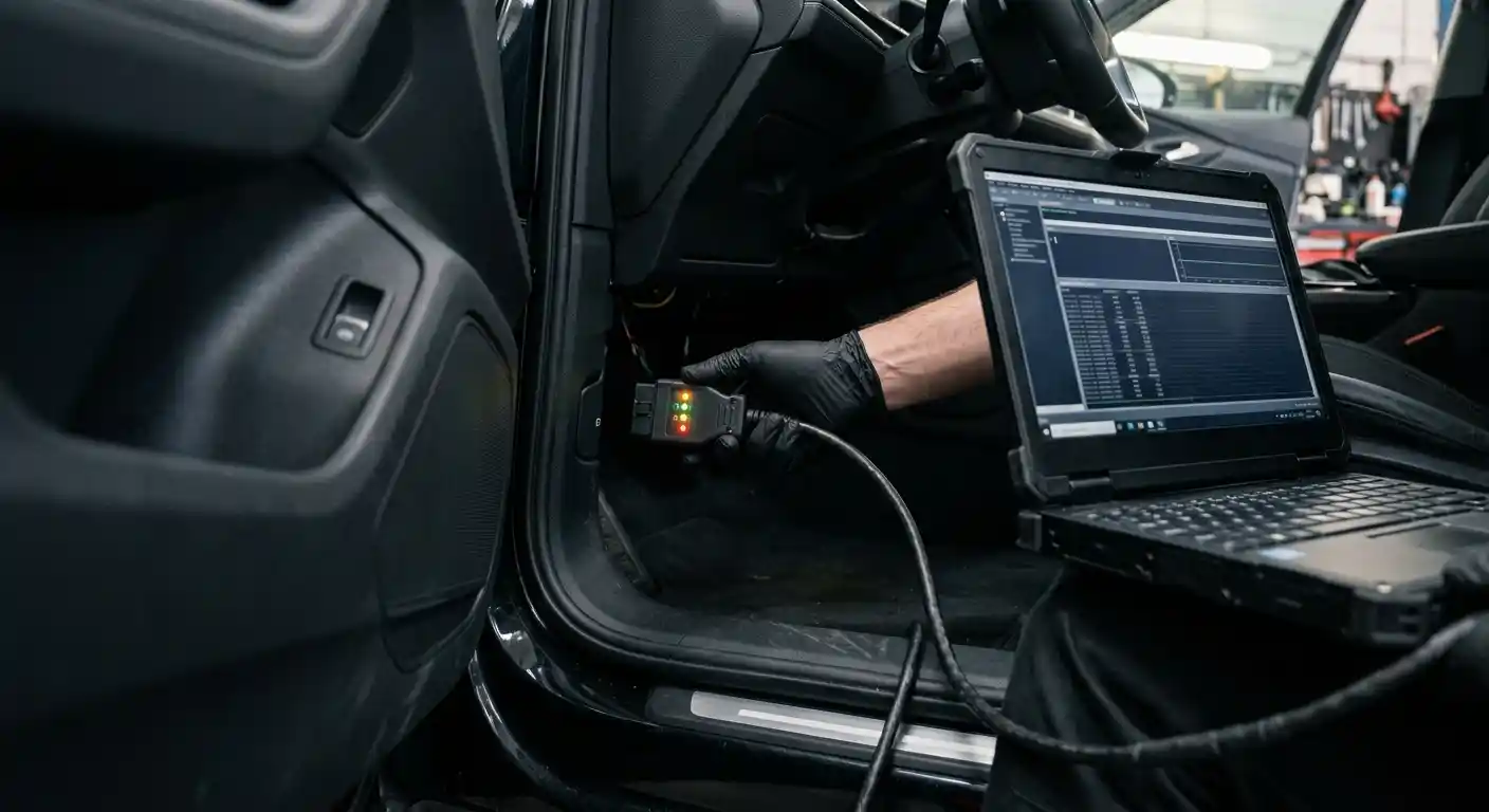 Audi Q6 e-tron diagnostic scan using workshop laptop equipment