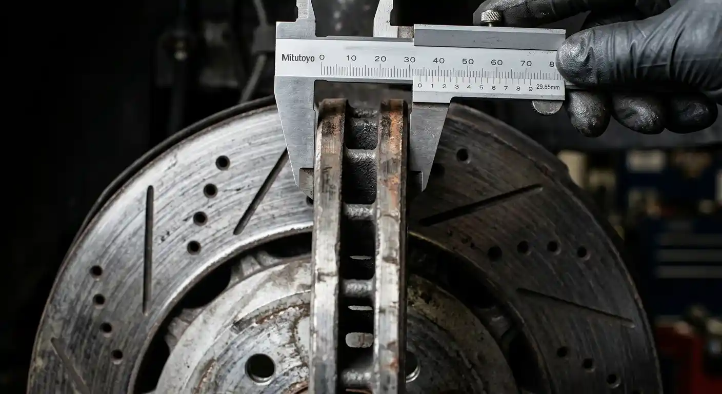 Audi RS3 brake disc measurement during brake condition inspection