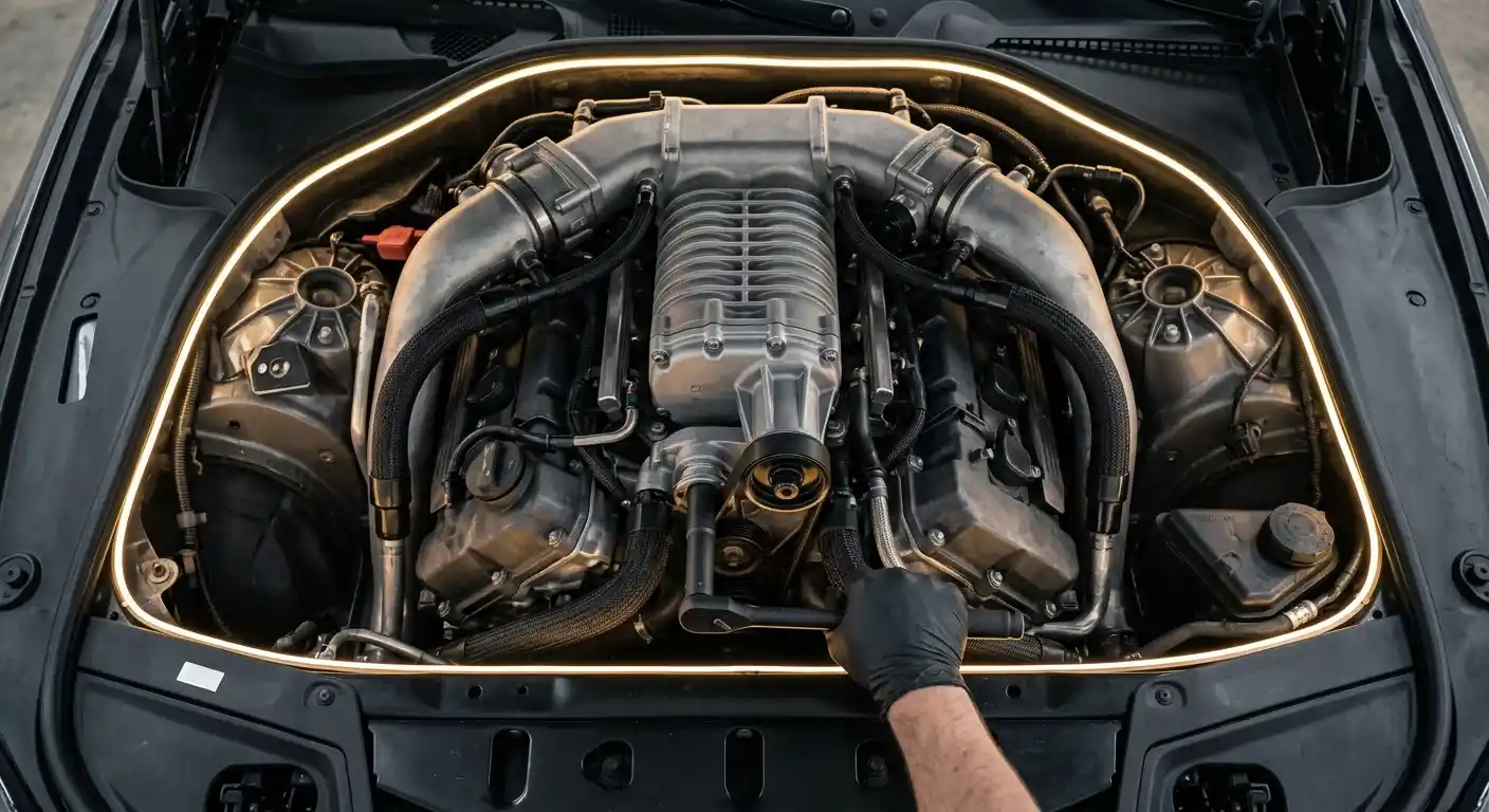 Audi S4 supercharged V6 engine bay inspection