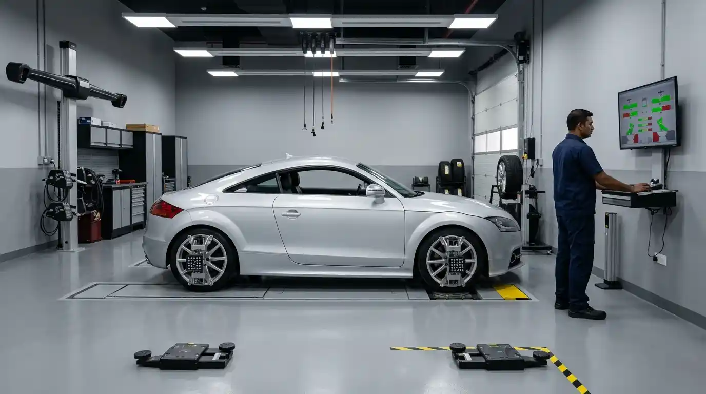Audi TTS wheel alignment proof stage verification